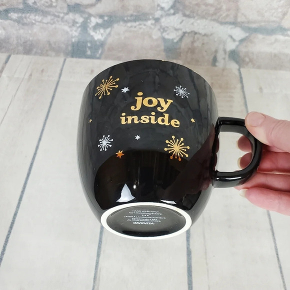 2/$25 David's Tea  Joy Inside Oversized Winter Coffee Mug Black Gold - Picture 4 of 12